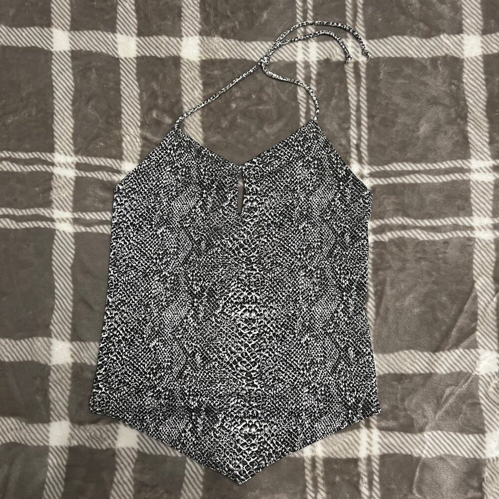 Black & White Snakeskin-Inspired Handkerchief Cami – Edgy & Chic
